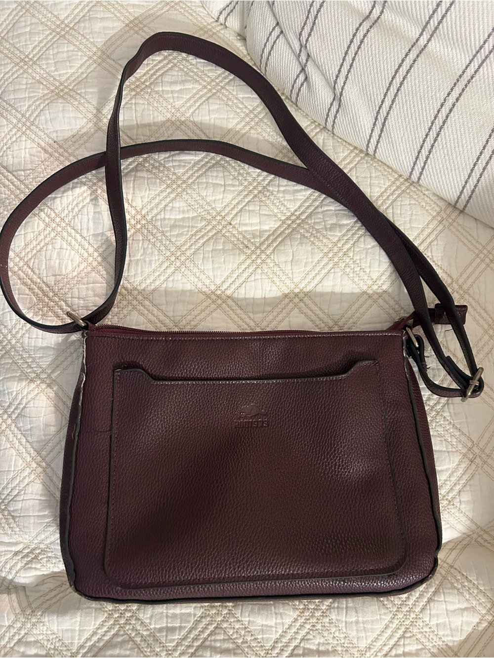 Roots 73 Burgundy Pebbled Crossbody Bag - Multi-Pocket